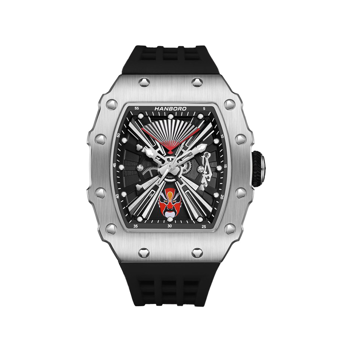 Đồng hồ HANBORO 927 bản tròn dây silicone màu đen chính hãng tại Vũ Watch – Thiết kế thể thao, mạnh mẽ và sang trọng.